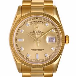 Pre-owned Excellent Condition Authentic Rolex Quickset Men's 18K Yellow Gold Day-Date Champagne Dial