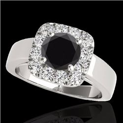 Genuine 1.55 CTW Certified Black Genuine Diamond Bridal Solitaire Halo Ring Gold - 34241-REF#83H2R