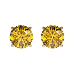 Genuine 1.08 CTW Certified Intense Yellow Genuine Diamond Solitaire Stud Earrings Gold - 36599-REF#6