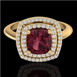 Genuine 1.50 CTW Garnet & Micro Pave Diamond Certified Pave Halo Ring 18K Gold - 20763-REF#69Y5V