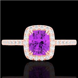 Natural 1.25 CTW Amethyst & Micro Pave Diamond Certified Halo Ring 10K Gold - 22896-REF#25Z7Y