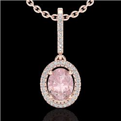 Genuine 1.60 CTW Morganite & Micro Pave Diamond Necklace Solitaire Halo 14K Gold - 20663-REF#53A2N