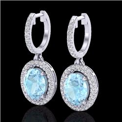 Genuine 3.25 CTW Aquamarine & Micro Pave Diamond Earrings Solitaire Halo 18K Gold - 20311-REF#89N3G