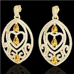 Genuine 7.0 CTW Sapph Yell & Micro Pave Diamond Heart Earrings Designer In 18K Gold - 21167-REF#254M