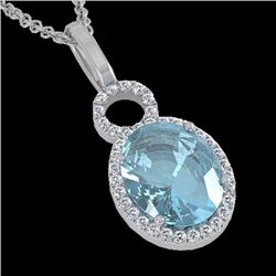 Natural 4.0 CTW Sky Blue Topaz & Micro Solitaire Halo Diamond Necklace 14K Gold - 22772-REF#35M5H