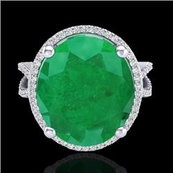 Natural 12 CTW Emerald & Micro Pave Diamond Certified Halo Ring 18K Gold - 20960-REF#95W3K