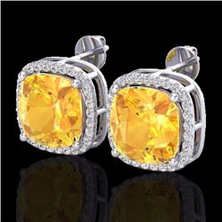 Natural 12 CTW Citrine & Micro Pave Halo Diamond Earrings Solitaire 18K Gold - 23058-REF#76W8K