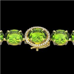 Genuine 44 CTW Peridot & Micro Pave Diamond Halo Bracelet 14K Yellow Gold - 22271-REF#210H3R