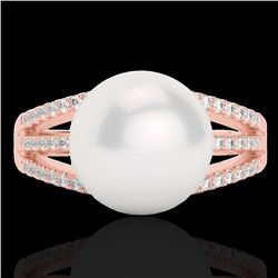 Natural 0.30 CTW Micro Pave Diamond Certified & White Pearl Designer Ring 14K Gold - 22630-REF#38W3K