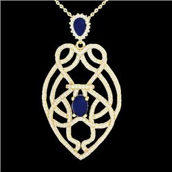 Genuine 3.50 CTW Sapphire & Micro Pave Diamond Heart Necklace Solitaire 14K Gold - 21253-REF#120R6Z