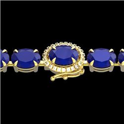 Natural 37 CTW Sapphire & Diamond Tennis Micro Pave Halo Bracelet 14K Gold - 23424-REF#120M3H