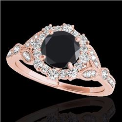 Genuine 1.50 CTW Certified Black Genuine Diamond Bridal Solitaire Halo Ring Gold - 33764-REF#64A7N