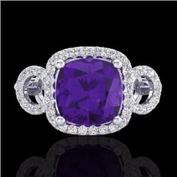 Genuine 3.75 CTW Amethyst & Micro Pave Diamond Certified Ring 18K Gold - 22995-REF#69G8W