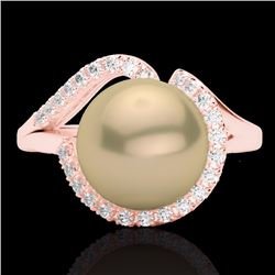 Genuine 0.27 CTW Diamond Certified & Golden Pearl Designer Ring 14K Gold - 22619-REF#37Y2V