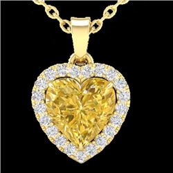 Genuine 1.0 CTW Citrine & Micro Pave Diamond Heart Necklace Heart Halo In 14K Gold - 21337-REF#19V5F