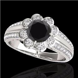 Genuine 1.50 CTW Certified Black Genuine Diamond Solitaire Halo Ring Gold - 34471-REF#70X2A