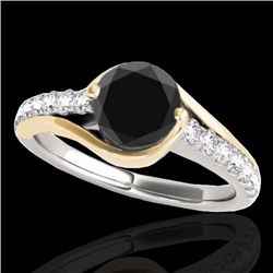 Genuine 1.25 CTW Certified Black Genuine Diamond Solitaire Ring Two Tone Gold - 35552-REF#57Y7V