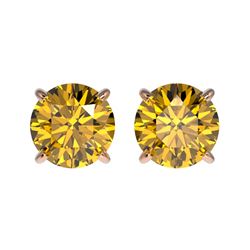 Genuine 1.54 CTW Certified Intense Yellow Genuine Diamond Solitaire Stud Earrings Gold - 36620-REF#1