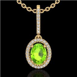 Natural 2.0 CTW Peridot & Micro Pave Diamond Necklace Solitaire Halo 18K Gold - 20666-REF#49Y6V