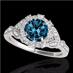 Genuine 1.50 CTW Certified Fancy Blue Genuine Diamond Solitaire Halo Ring Gold - 33765-REF#114Z7Y
