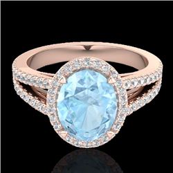 Genuine 3.0 CTW Aquamarine & Micro Pave Diamond Halo Solitaire Bridal Ring 14K Gold - 20929-REF#66T7