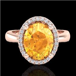Natural 2.50 CTW Citrine And Micro Pave Diamond Certified Ring Halo 14K Gold - 21100-REF#33M5H