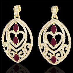 Genuine 7.0 CTW Ruby & Micro Pave Diamond Heart Earrings Designer In 18K Gold - 21159-REF#248R2Z