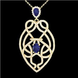 Natural 3.50 CTW Tanzanite & Micro Pave Diamond Heart Necklace Solitaire 14K Gold - 21256-REF#122Z4Y