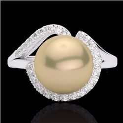 Natural 0.27 CTW Diamond Certified & Golden Pearl Designer Ring 18K Gold - 22618-REF#42V3F