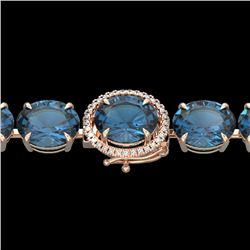Genuine 49 CTW London Blue Topaz & Micro Pave Diamond Halo Bracelet 14K Gold - 22265-REF#131X4A