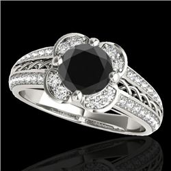 Genuine 1.50 CTW Certified Black Genuine Diamond Bridal Solitaire Halo Ring Gold - 34259-REF#70W3K