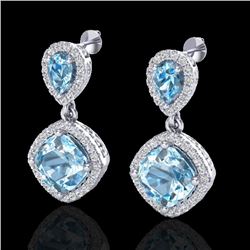 Natural 7.0 CTW Sky Blue Topaz & Micro Pave Diamond Certified Earrings Halo Gold - 20200-REF#74M7H