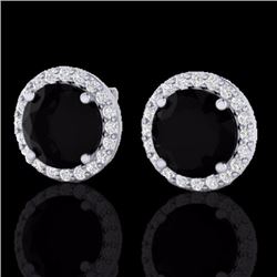 Natural 4.0 CTW Halo Black Diamond Certified Micro Pave Earrings Solitaire 18K Gold - 21480-REF#92K8