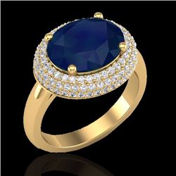 Genuine 4.50 CTW Sapphire & Micro Pave Diamond Certified Ring 18K Gold - 20925-REF#99Z7Y