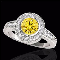 Genuine 1.35 CTW Certified Fancy Intense Genuine Diamond Solitaire Halo Ring Gold - 33898-REF#116M7H