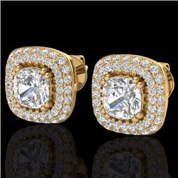 Genuine 3.50 CTW Micro Pave Diamond Earrings Solitaire Double Halo 18K Gold - 20343-REF#171H9R