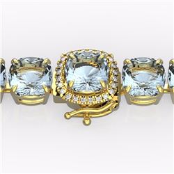 Genuine 35 CTW Aquamarine & Micro Pave Diamond Halo Designer Bracelet 14K Yellow Gold - 23301-REF#23