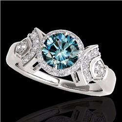 Genuine 1.56 CTW Certified Fancy Blue Genuine Diamond Solitaire Halo Ring Gold - 34333-REF#136W4K