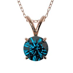 Genuine 0.75 CTW Certified Intense Blue Genuine Diamond Solitaire Necklace Gold - 33179-REF#54G2W
