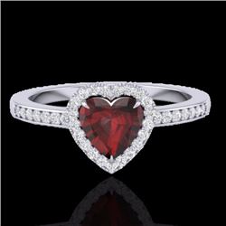 Natural 1.20 CTW Garnet & Micro Pave Diamond Certified Ring Heart Halo In 14K Gold - 21406-REF#24T7X