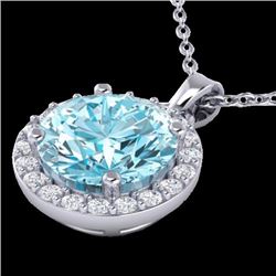 Genuine 2.0 CTW Sky Topaz & Halo Diamond Micro Pave Necklace Solitaire 18K Gold - 21555-REF#34N2G