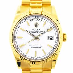 Pre-owned Excellent Condition Authentic Rolex Quickset Men's 18K Yellow Gold Day-Date White Dial Wat