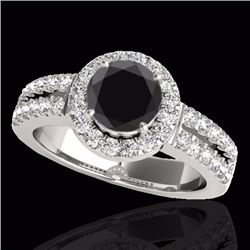 Genuine 1.50 CTW Certified Black Genuine Diamond Bridal Solitaire Halo Ring Gold - 33992-REF#79V5F