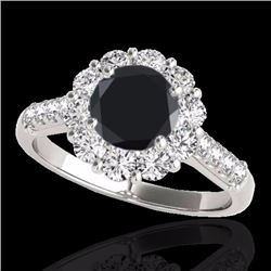 Genuine 2.0 CTW Certified Black Genuine Diamond Bridal Solitaire Halo Ring Gold - 33421-REF#90X7A