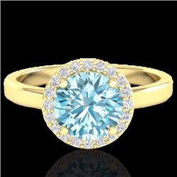 Natural 2.0 CTW Sky Blue Topaz & Halo Diamond Micro Ring Solitaire Bridal 18K Gold - 21624-REF#47Z8Y