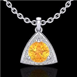 Genuine 1.50 CTW Citrine & Micro Pave Halo Solitaire Diamond Necklace 18K Gold - 20521-REF#35M2H