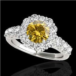 Genuine 2.25 CTW Certified Fancy Intense Genuine Diamond Solitaire Halo Ring Gold - 33389-REF#154Y7V