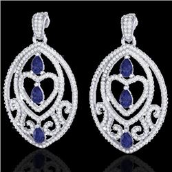 Genuine 7.0 CTW Tanzanite & Micro Pave Diamond Heart Earrings Designer In 18K Gold - 21163-REF#254G5