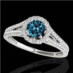Genuine 1.30 CTW Certified Fancy Blue Genuine Diamond Solitaire Halo Ring Gold - 33887-REF#109V5F