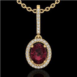 Natural 2.0 CTW Garnet & Micro Pave Diamond Necklace Solitaire Halo 18K Gold - 20662-REF#47K3T